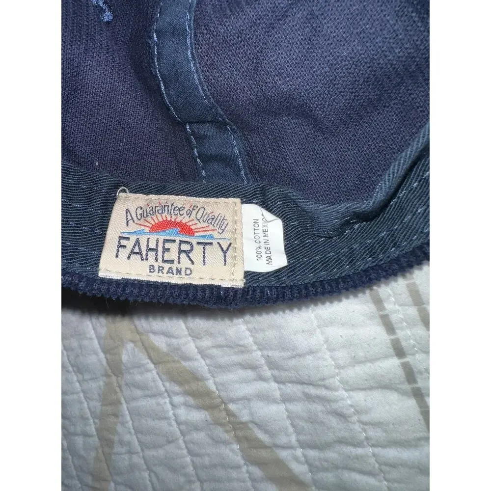 Faherty Brand Navy Corduroy Snapback Hat Sunrise Patch Adjustable Baseball Cap